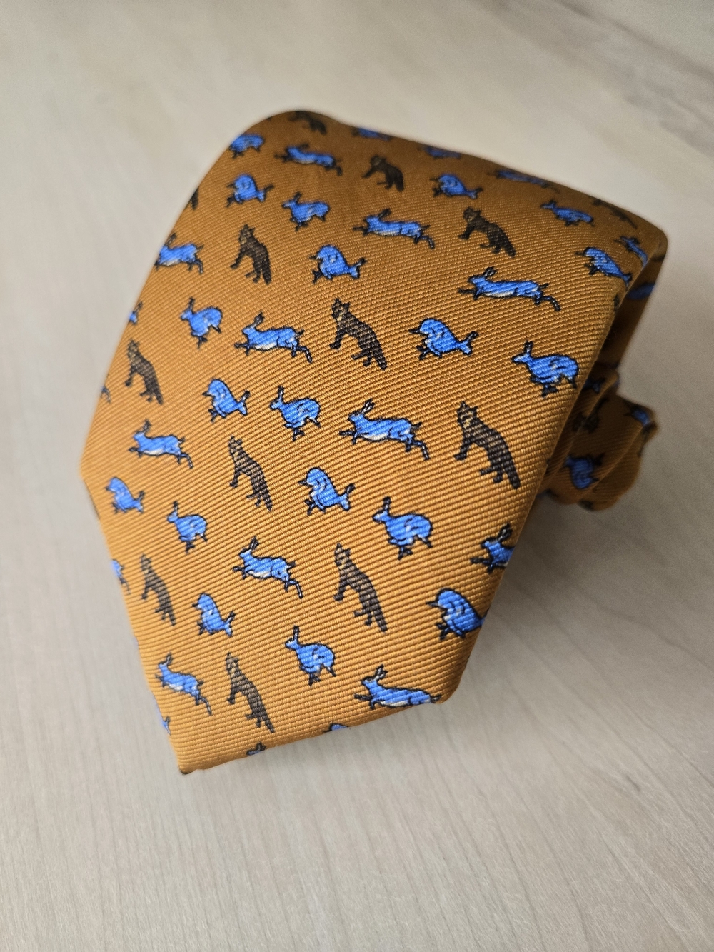 Hare and Fox Animal Yellow Wool + Silk Tie